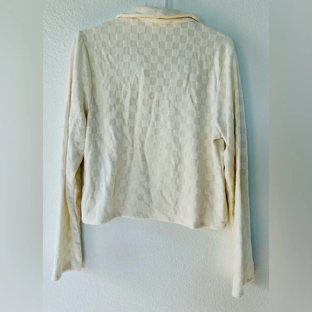 Atelier by Kirious Long Sleeve Cropped Checkered Weave Cream Sweater | Sz XL